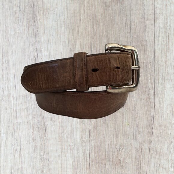 Vintage Resistol RI20130GN Bull Calf Leather Belt Solid Brass Buckle Brown 38 - Picture 2 of 10